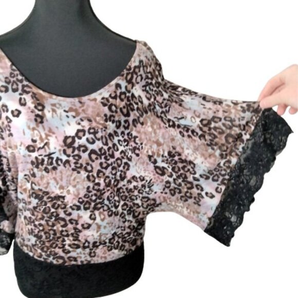 Vtg Y2K Charlotte Russe Animal Print Leopard Top S Lace Fairy 90s Scene Indie - Picture 2 of 9